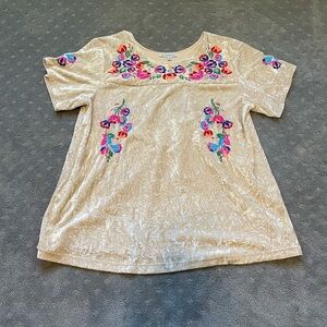 See And Be Seen Crushed Velvet Embroidered Top Size Large